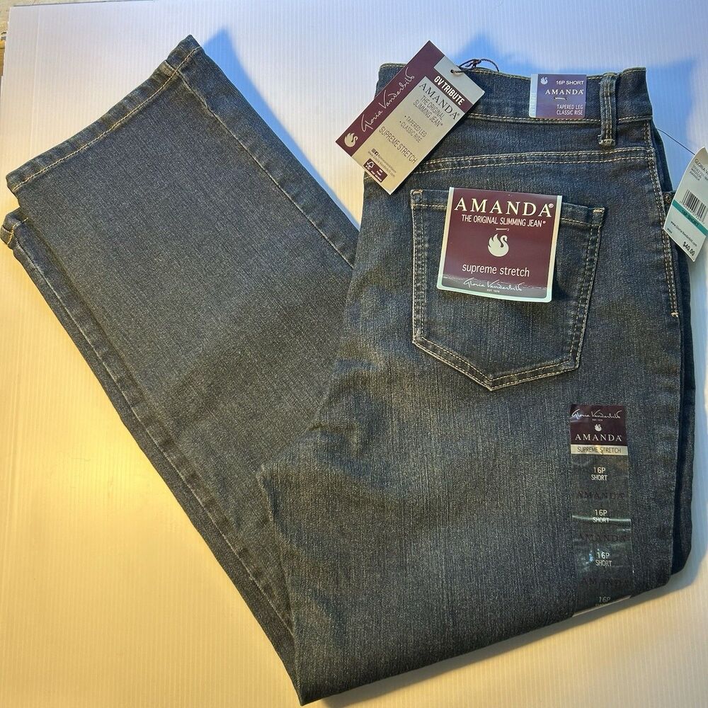 NWT Gloria Vanderbilt Amanda Jeans Womens SZ 16P 16 Petite Tapered Leg Hi Rise